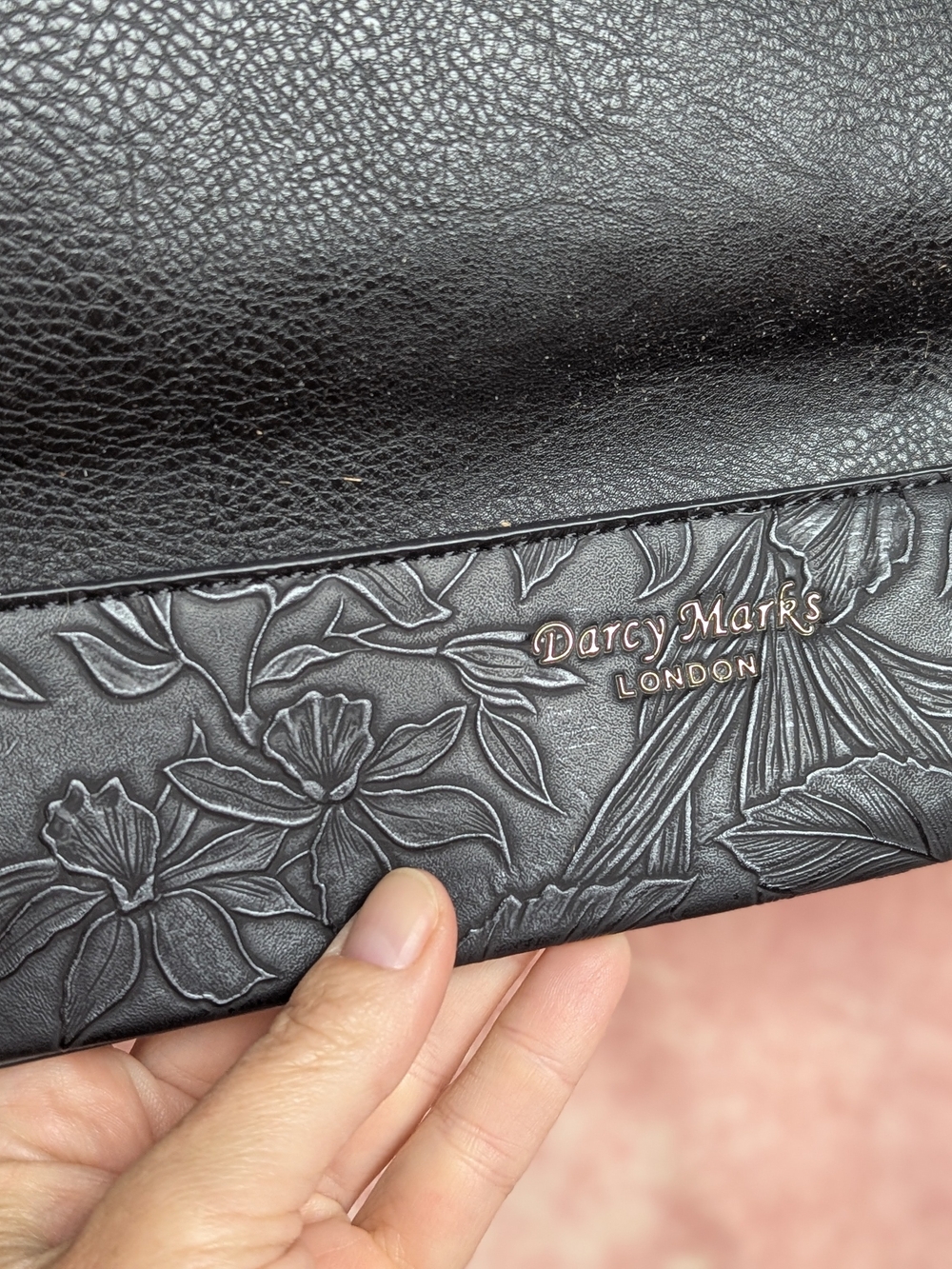 Darcy Marks London Black Vegan Leather Floral Embossed Backpack Purse - Picture 2 of 16